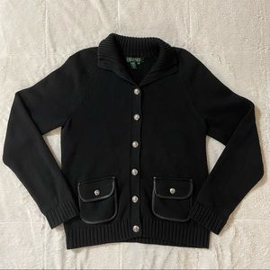 Lauren Ralph Lauren Black Button Down Cardigan Sweater / Size L